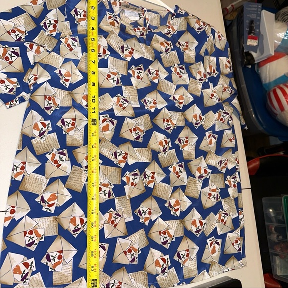 Vintage, Kathy Lee blouse, 90s blue and fruit w/ Tan envelope pattern size 8 - Picture 10 of 11